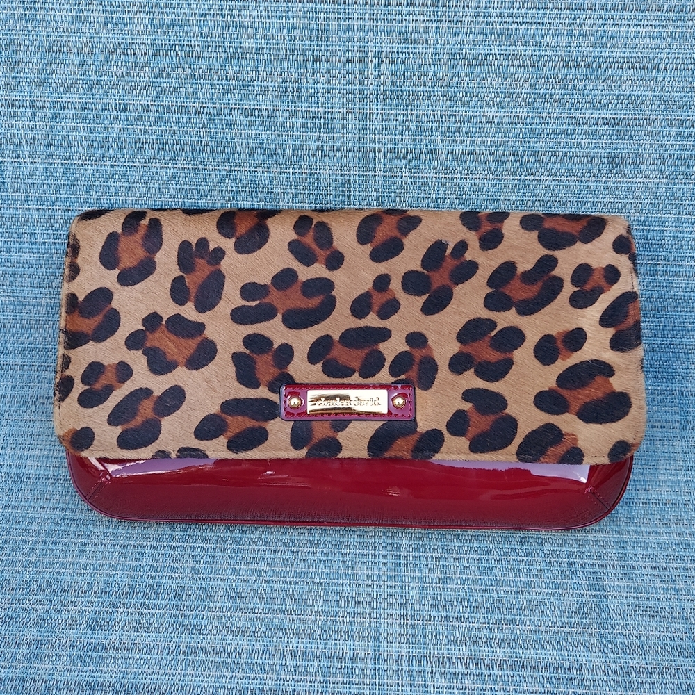 Leapord Leather Red Clutch